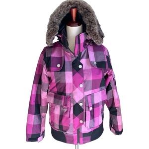 Body Glove GIRLS Waterproof Ski Snowboard Jacket Sz 14 Purple Black Faux Fur EUC